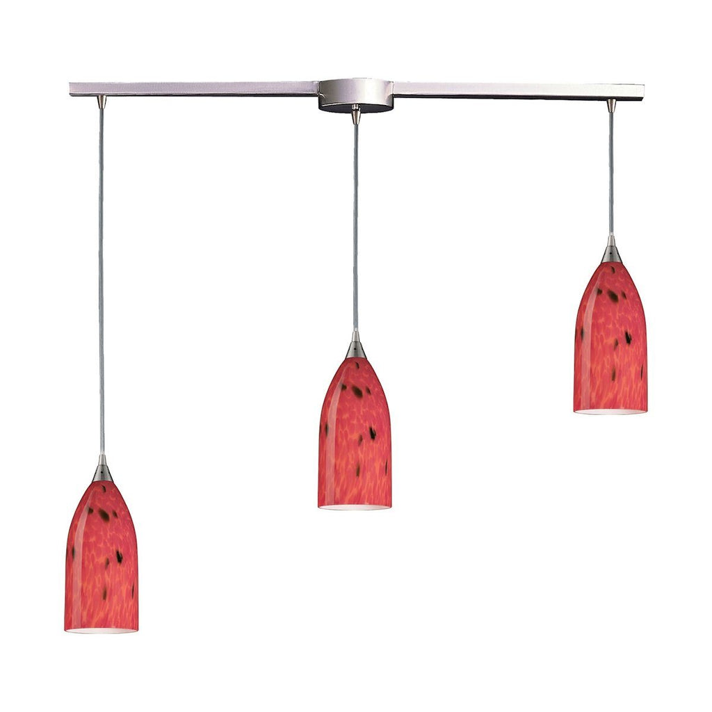 Verona 3 Light Pendant In Satin Nickel And Fire Red Glass Ceiling Elk Lighting 