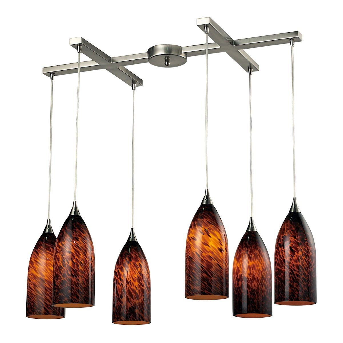 Verona 6 Light Pendant In Satin Nickel And Espresso Glass Ceiling Elk Lighting 