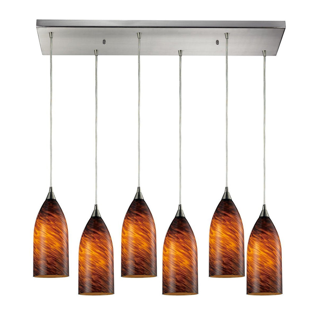 Verona 6 Light Pendant In Satin Nickel And Espresso Glass Ceiling Elk Lighting 