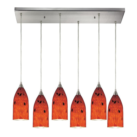 Verona 6 Light Pendant In Satin Nickel And Fire Red Glass Ceiling Elk Lighting 