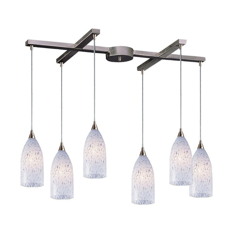 Verona 6 Light Pendant In Satin Nickel And Snow White Glass Ceiling Elk Lighting 