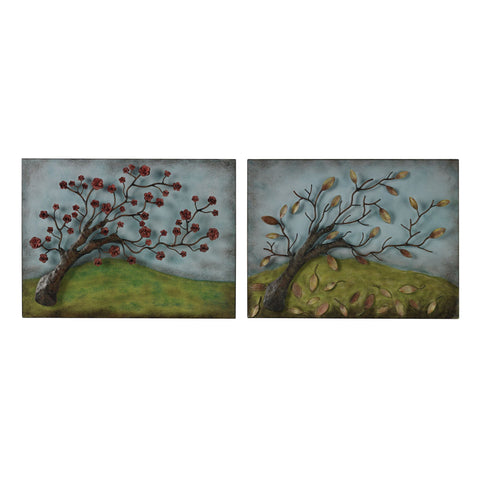 Set Of 2 Metal Autumn And Spring Pictures Wall Art Sterling 