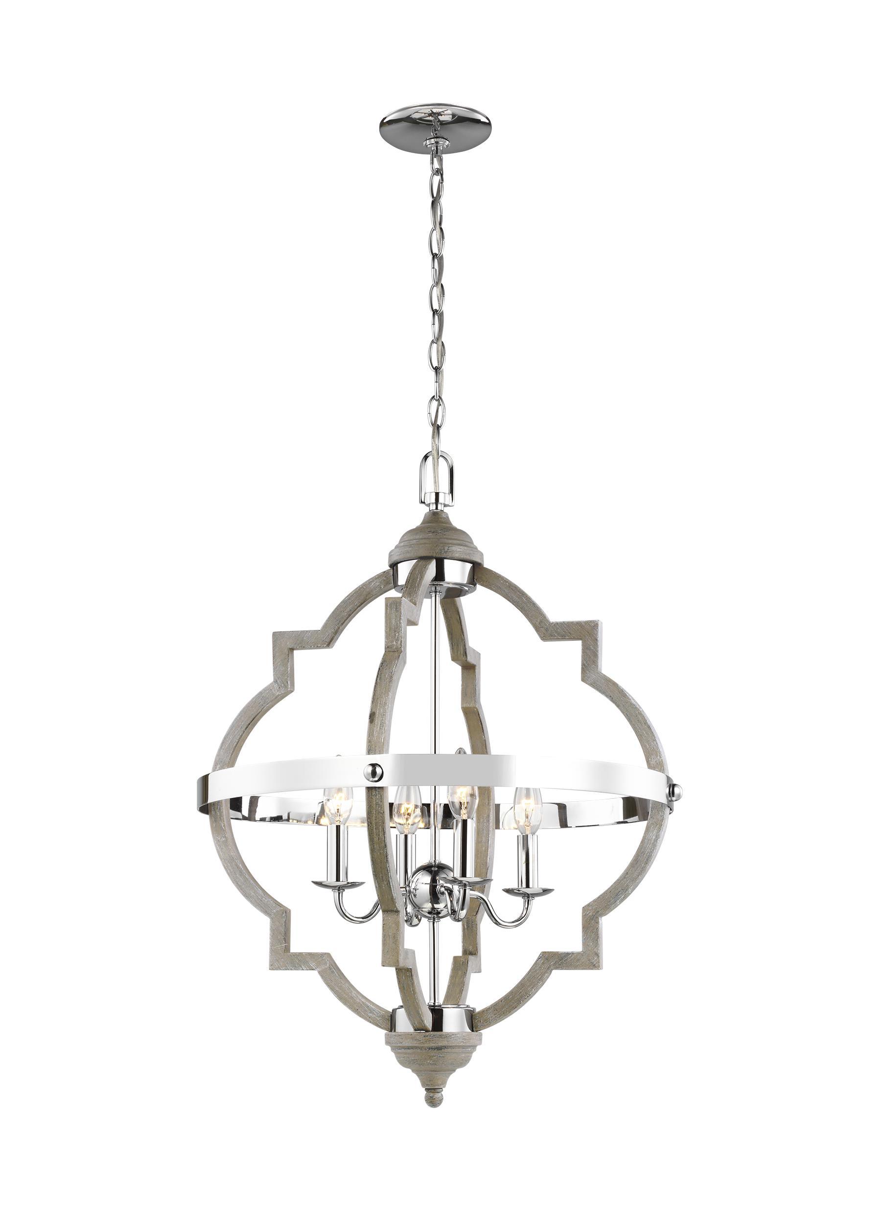 Socorro Four Light Hall / Foyer - Washed Pine / Chrome Pendants Sea Gull Lighting 