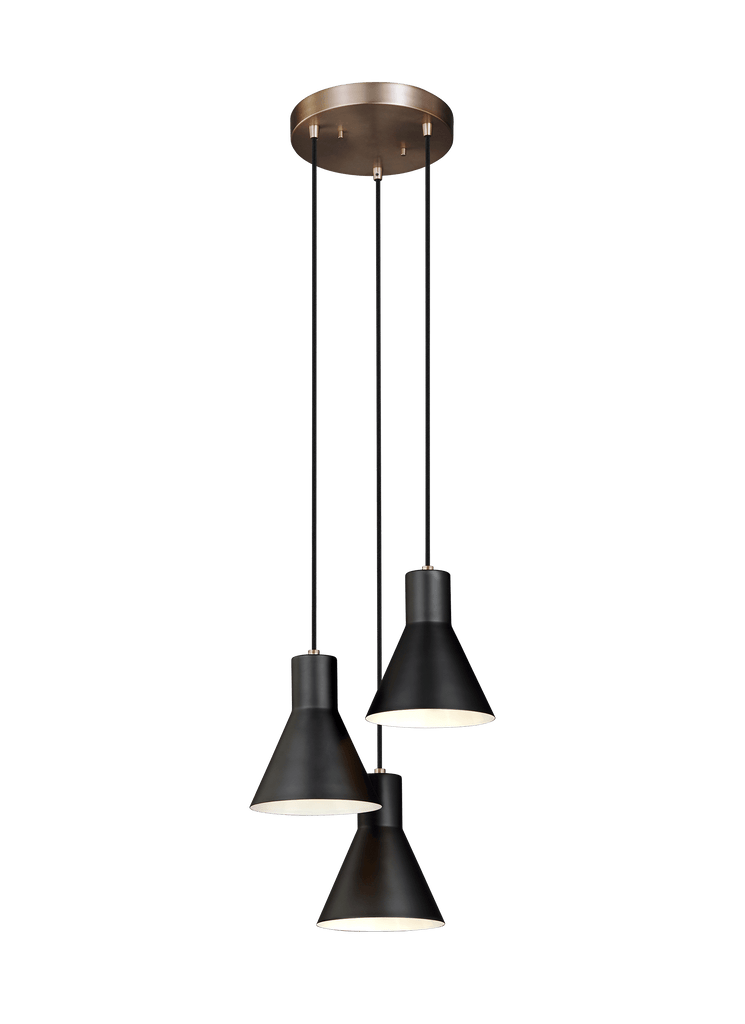 Towner Three Light Cluster Pendant - Satin Bronze / Black Pendants Sea Gull Lighting 