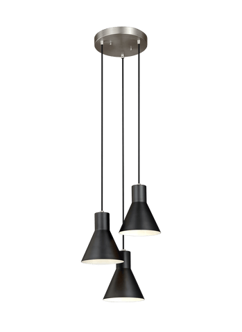 Towner Three Light Cluster Pendant - Brushed Nickel / Black Pendants Sea Gull Lighting 