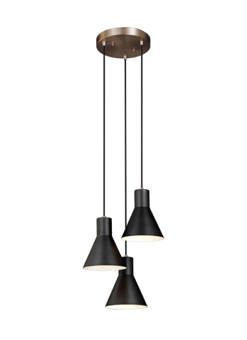Towner Three Light Cluster LED Pendant - Satin Bronze / Black Pendants Sea Gull Lighting 