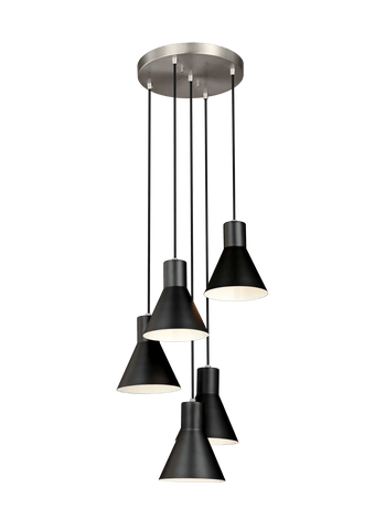 Towner Five Light Cluster Pendant - Brushed Nickel / Black Pendants Sea Gull Lighting 