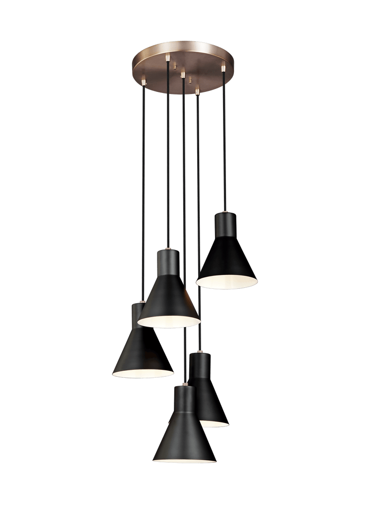 Towner Five Light Cluster LED Pendant - Satin Bronze / Black Pendants Sea Gull Lighting 