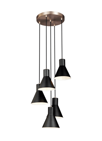 Towner Five Light Cluster LED Pendant - Satin Bronze / Black Pendants Sea Gull Lighting 