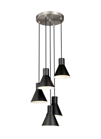 Towner Five Light Cluster LED Pendant - Brushed Nickel / Black Pendants Sea Gull Lighting 
