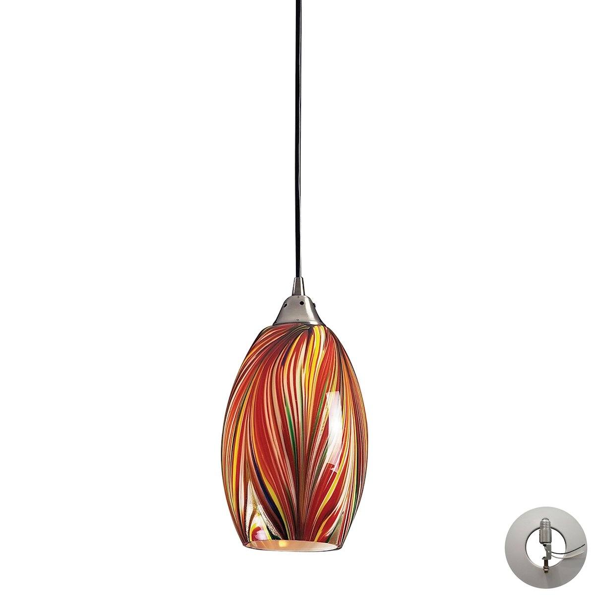 Mulinello Pendant In Satin Nickel And Multicolor Glass - Includes Recessed Lighting Kit Ceiling Elk Lighting 