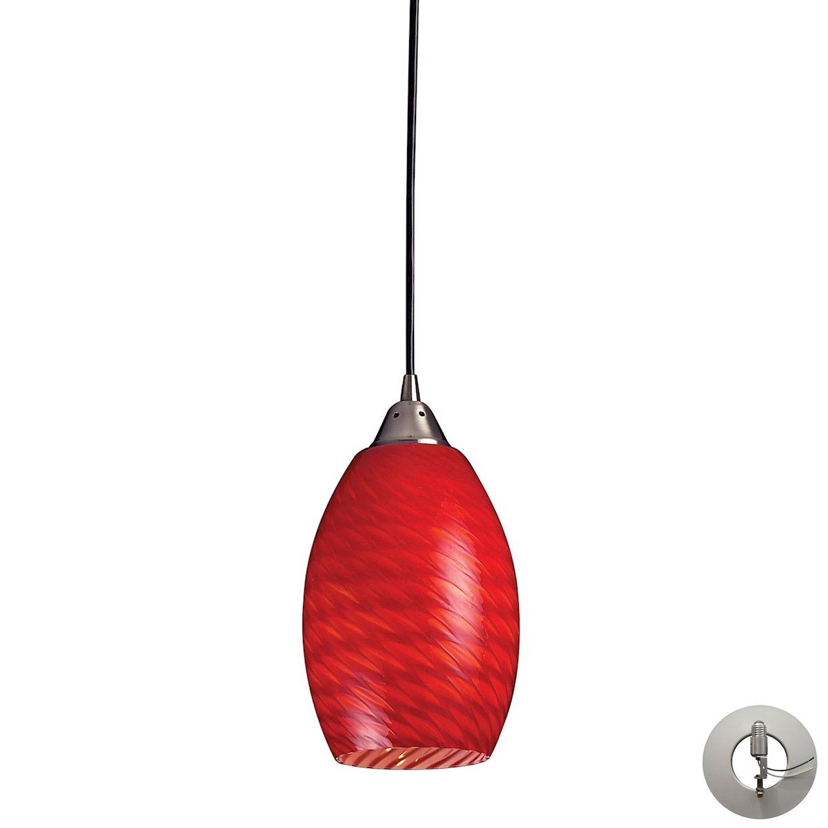 Mulinello Pendant In Satin Nickel And Scarlet Red Glass - Includes Recessed Lighting Kit Ceiling Elk Lighting 