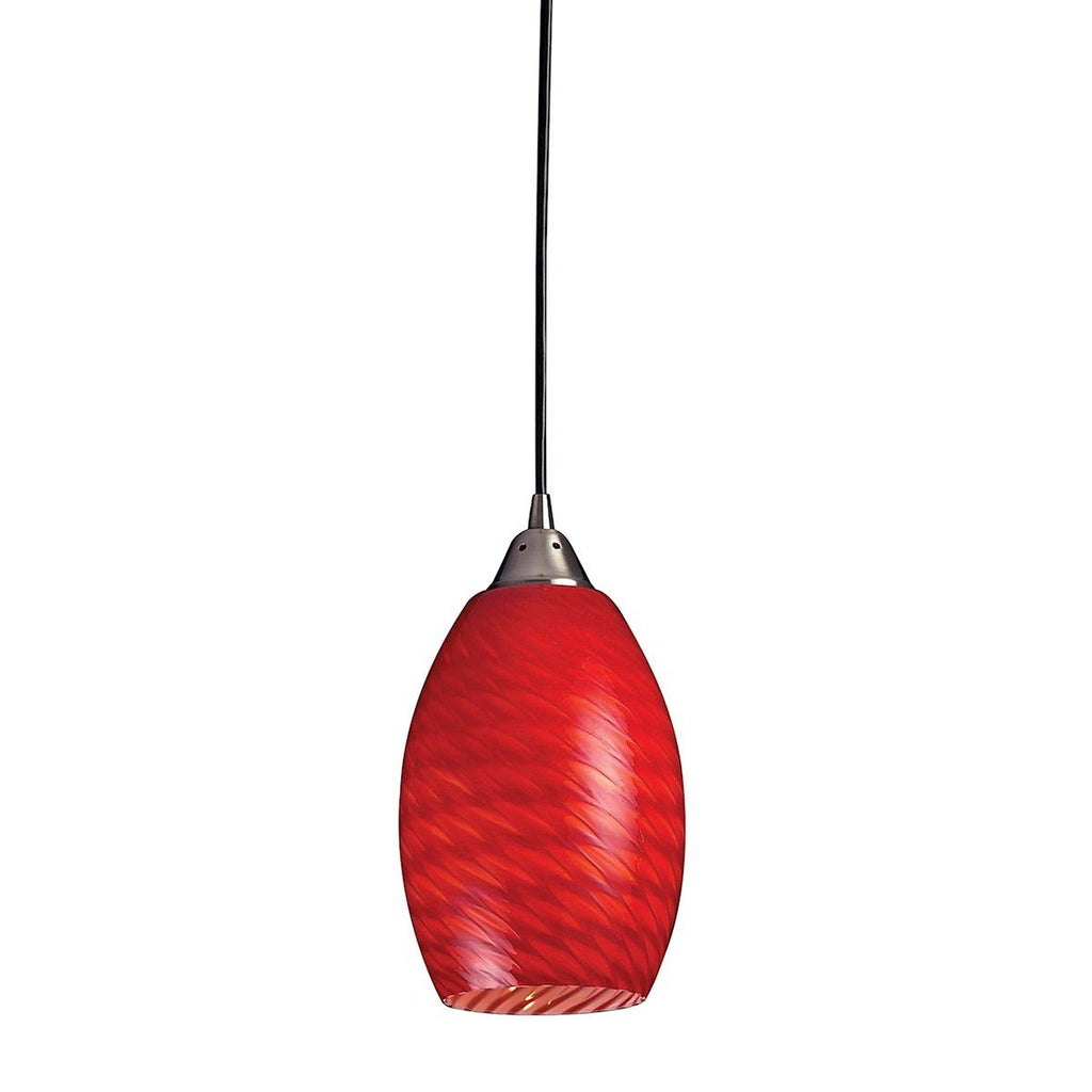Mulinello LED Pendant In Satin Nickel And Scarlet Red Glass Ceiling Elk Lighting 
