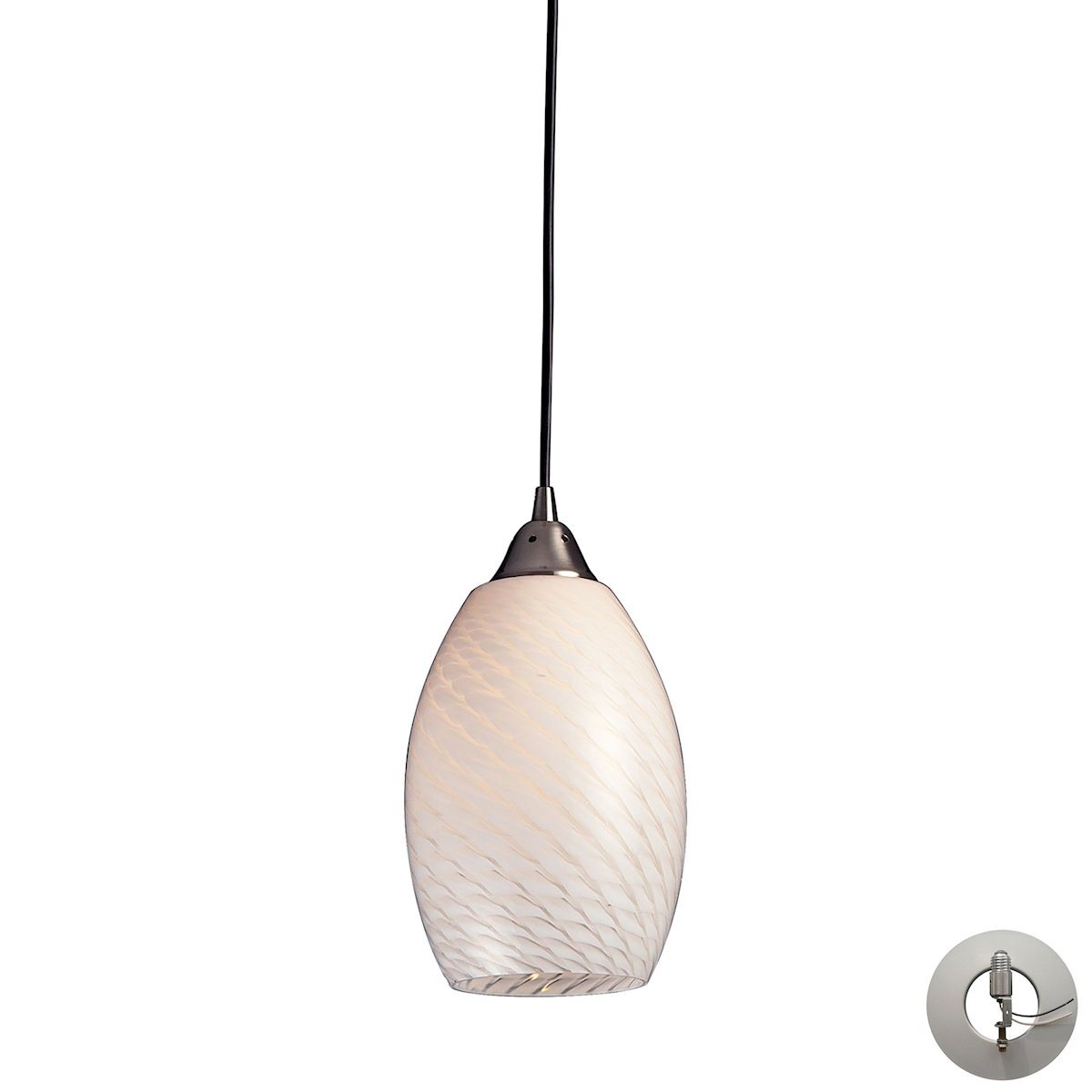 Mulinello Pendant In Satin Nickel And White Swirl Glass - Includes Recessed Lighting Kit Ceiling Elk Lighting 