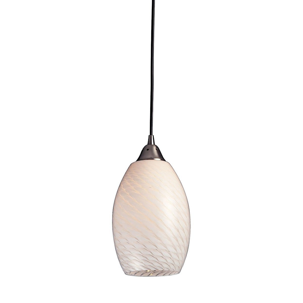 Mulinello LED Pendant In Satin Nickel And White Swirl Glass Ceiling Elk Lighting 