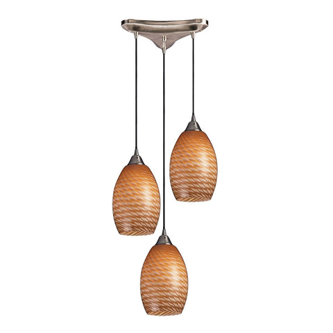 Mulinello 3 Light Pendant In Satin Nickel And Cocoa Glass Ceiling Elk Lighting 
