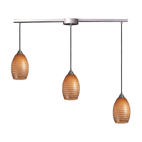 Mulinello 3 Light Pendant In Satin Nickel And Cocoa Glass Ceiling Elk Lighting 