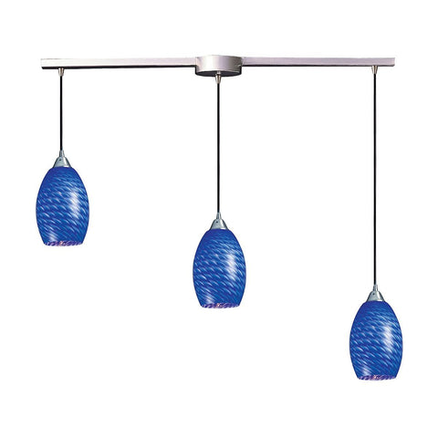 Mulinello 3 Light Pendant In Satin Nickel And Sapphire Glass Ceiling Elk Lighting 