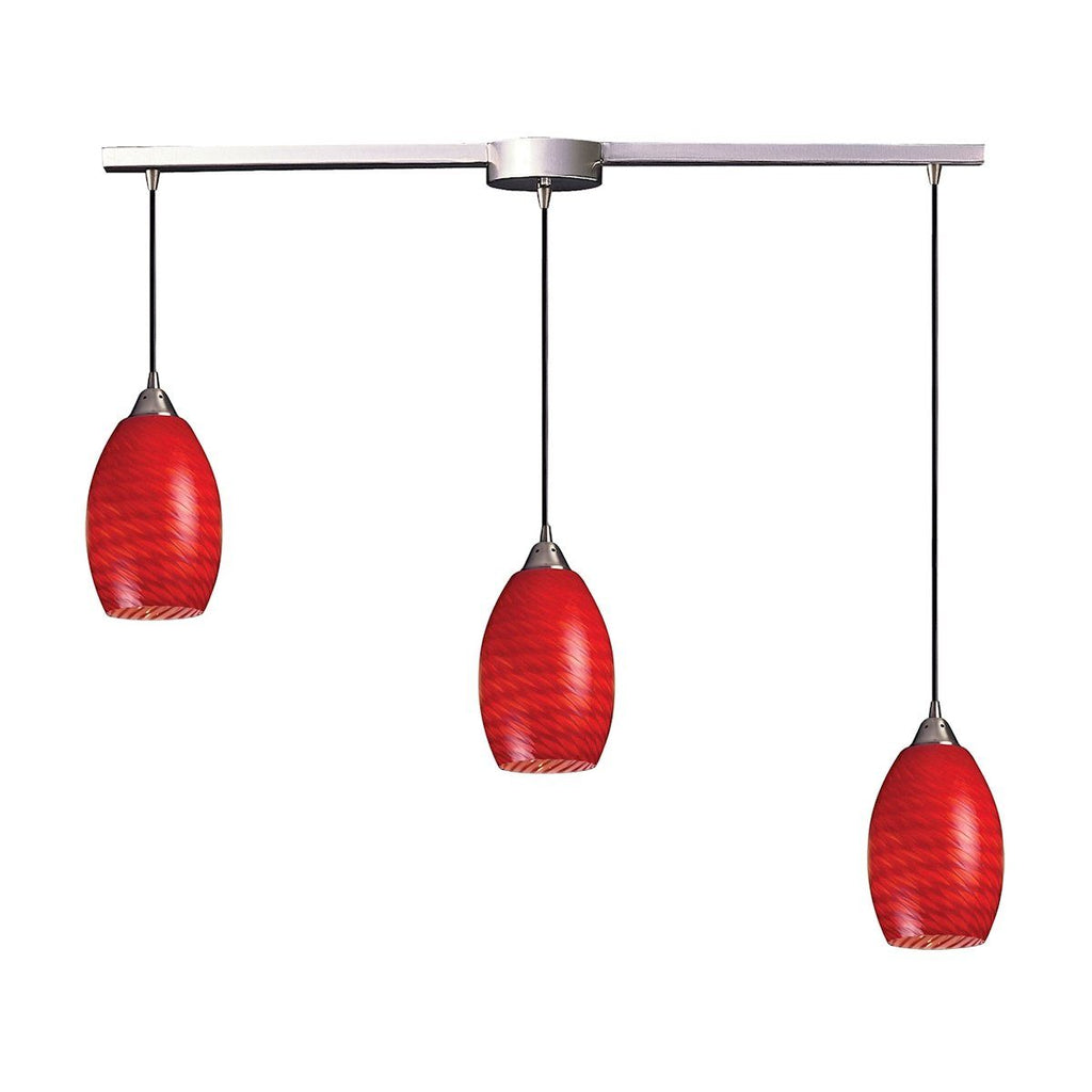 Mulinello 3 Light Pendant In Satin Nickel And Scarlet Red Glass Ceiling Elk Lighting 