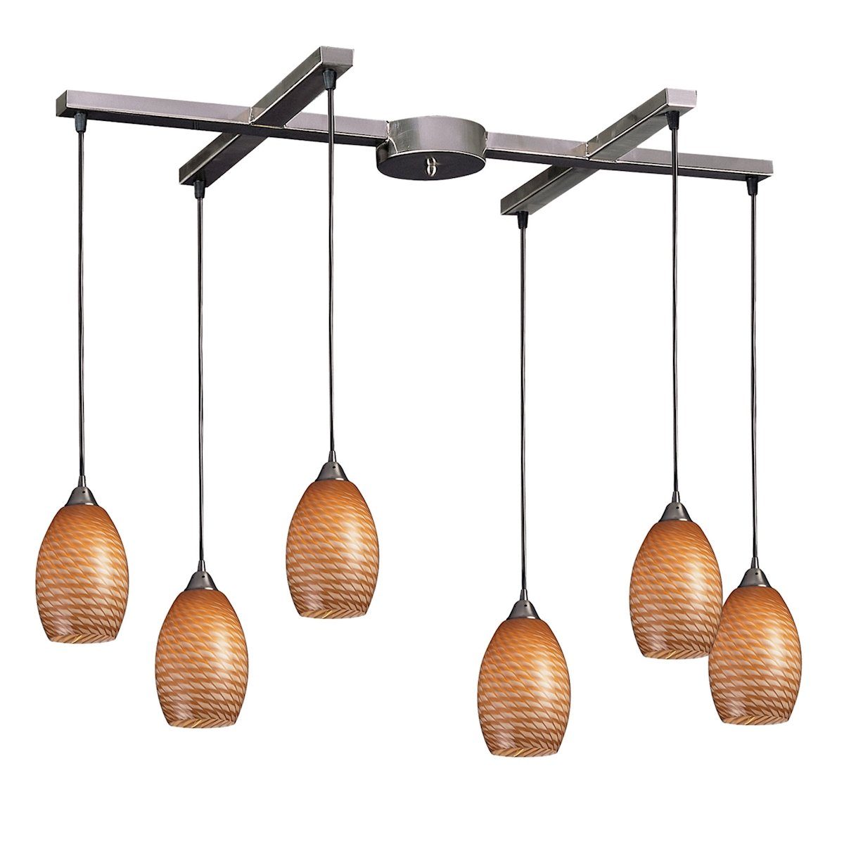 Mulinello 6 Light Pendant In Satin Nickel And Cocoa Glass Ceiling Elk Lighting 