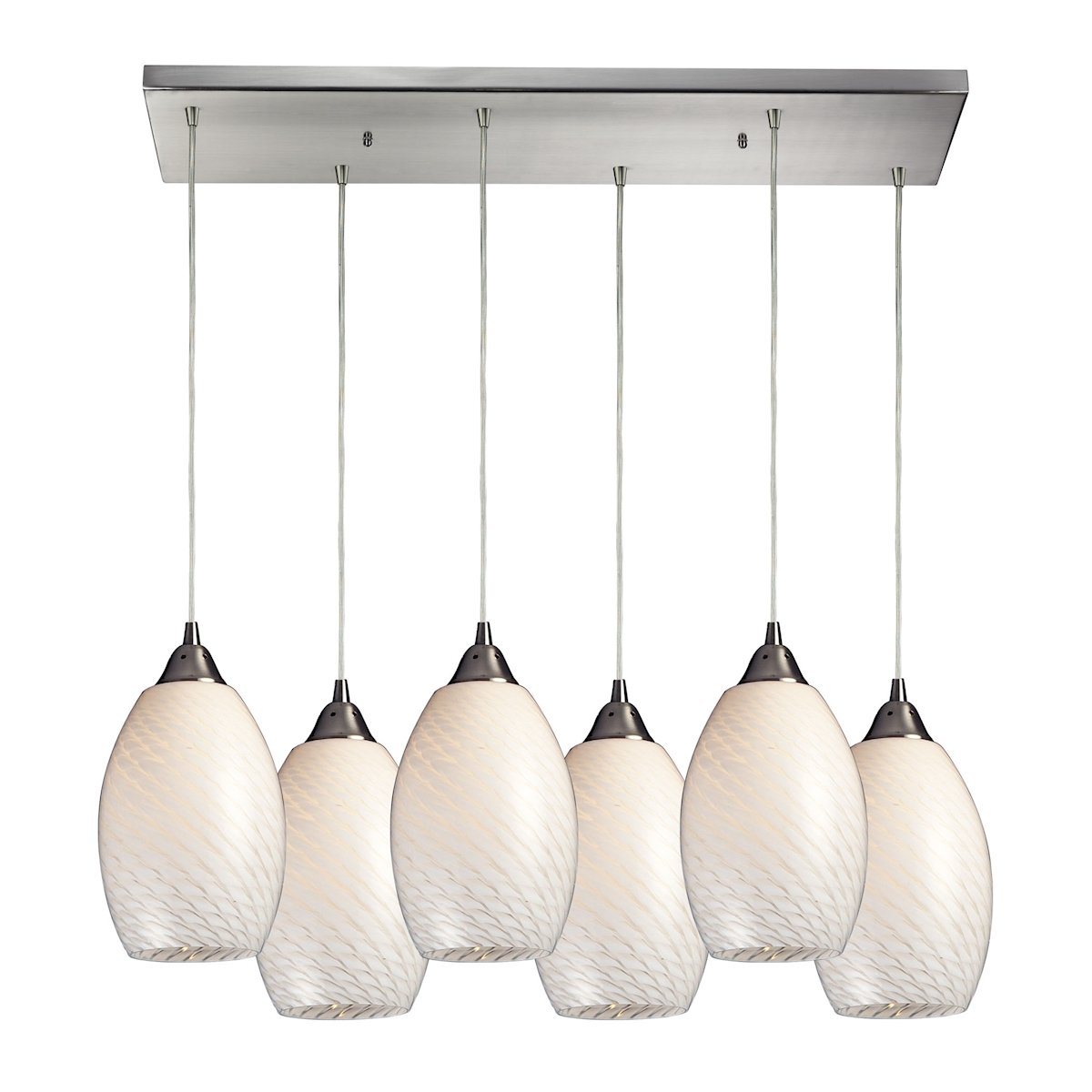 Mulinello 6 Light Pendant In Satin Nickel And White Swirl Glass Ceiling Elk Lighting 