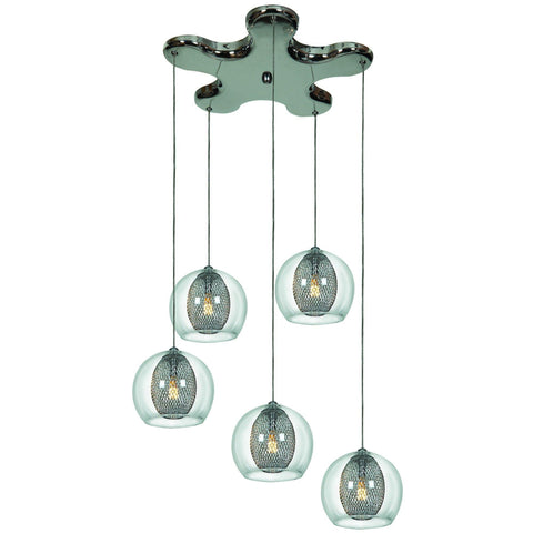 Aeria 5 Light Metal Foil Encapsulated In Clear Glass Pendant - Chrome Ceiling Access Lighting 