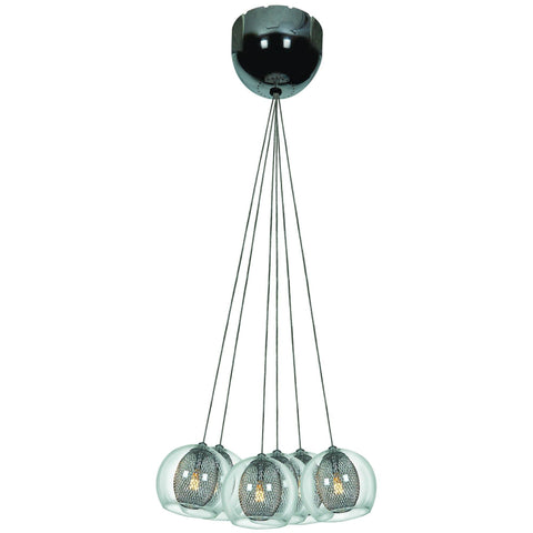 Aeria 7 Light Metal Foil Encapsulated In Clear Glass Pendant - Chrome Ceiling Access Lighting 