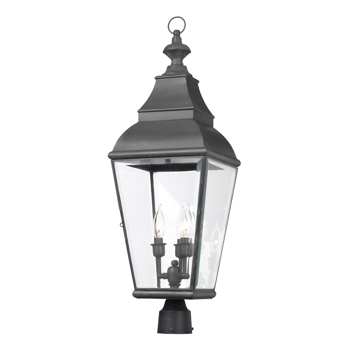 Bristol 3 Light Outdoor Post Lantern In Charcoal And Beveled Glass Outdoor Post Elk Lighting 