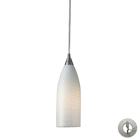 Cilindro Pendant In Satin Nickel And White Swirl Glass - Includes Recessed Lighting Kit Ceiling Elk Lighting 
