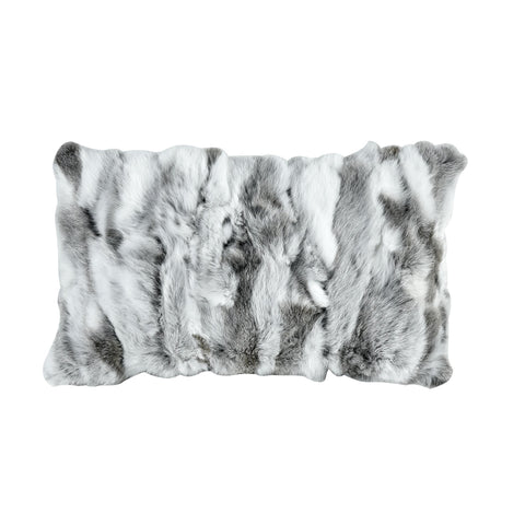 Heavy Petting Genuine Rabbit Fur Accent Pillow in Grey and White Accessories Dimond Home 