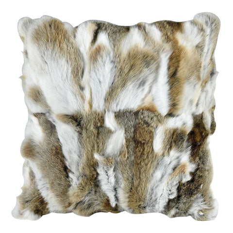 Heavy Petting Genuine Rabbit Fur Accent Pillow in Natural Brown