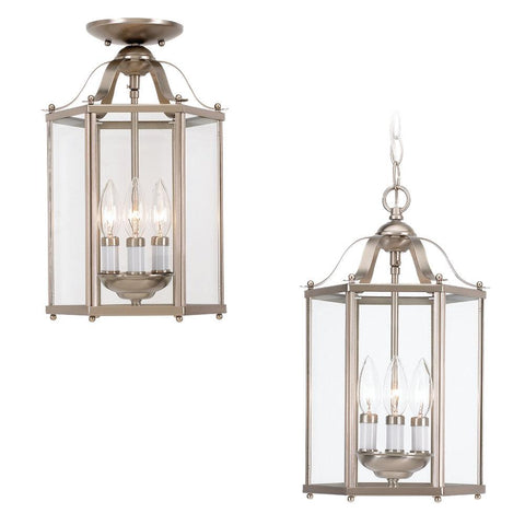 Bretton Three Light Semi-Flush Convertible Pendant - Brushed Nickel Pendants Sea Gull Lighting 