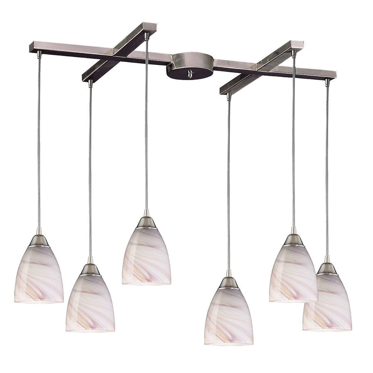Pierra 6 Light Pendant In Satin Nickel And Cream Glass Ceiling Elk Lighting 
