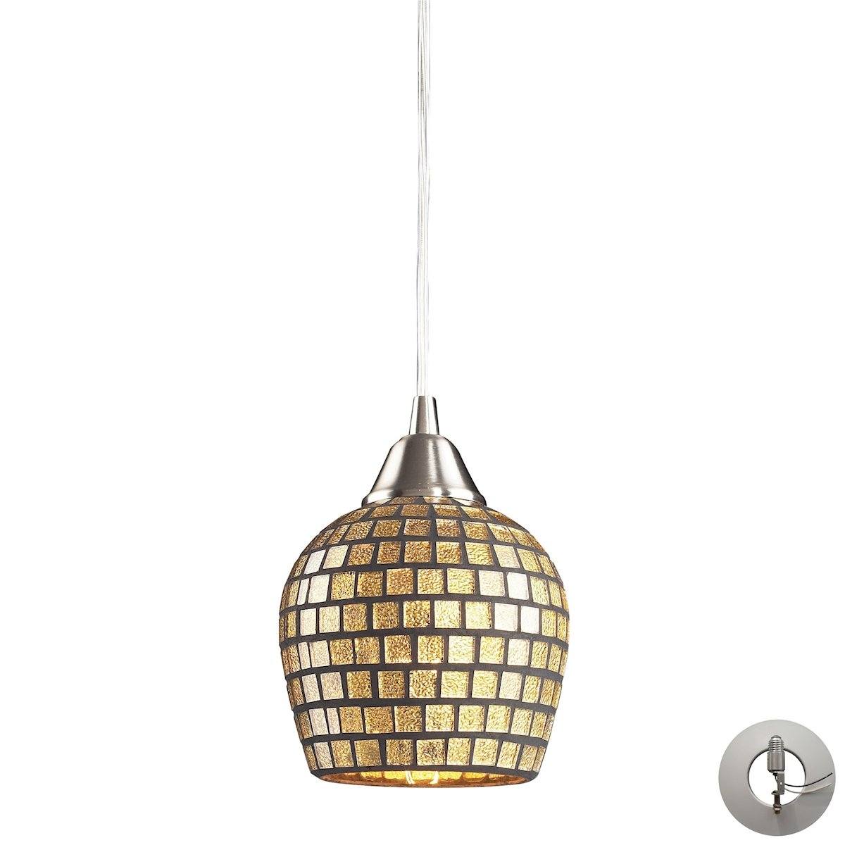 Fusion Pendant In Satin Nickel And Gold Leaf Glass - Includes Recessed Lighting Kit Ceiling Elk Lighting 