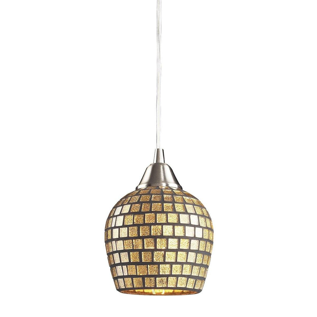 Fusion LED Pendant In Satin Nickel And Gold Leaf Glass Ceiling Elk Lighting 