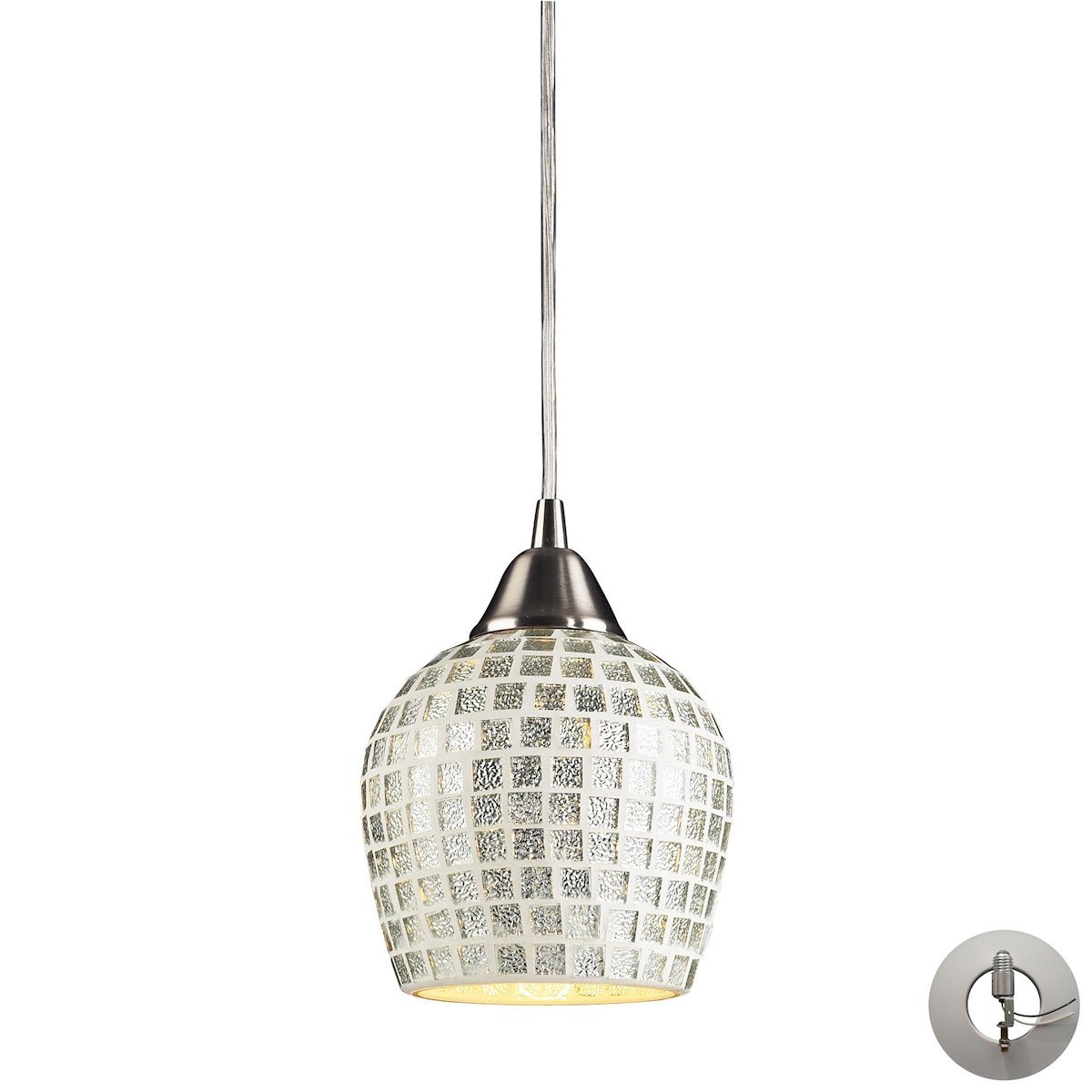 Fusion Pendant In Satin Nickel And Silver Glass - Includes Recessed Lighting Kit Ceiling Elk Lighting 