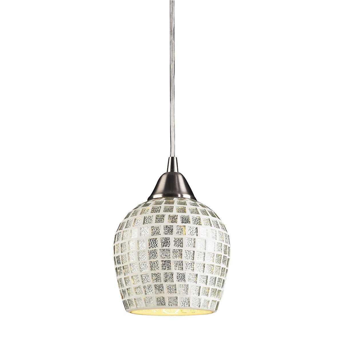 Fusion LED Pendant In Satin Nickel And Silver Glass Ceiling Elk Lighting 