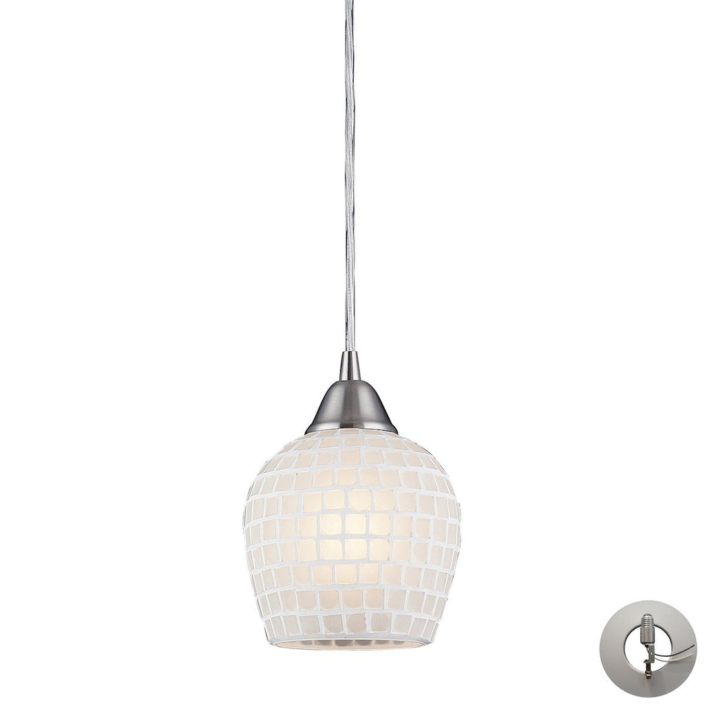 Fusion Pendant In Satin Nickel And White Glass - Includes Recessed Lighting Kit Ceiling Elk Lighting 