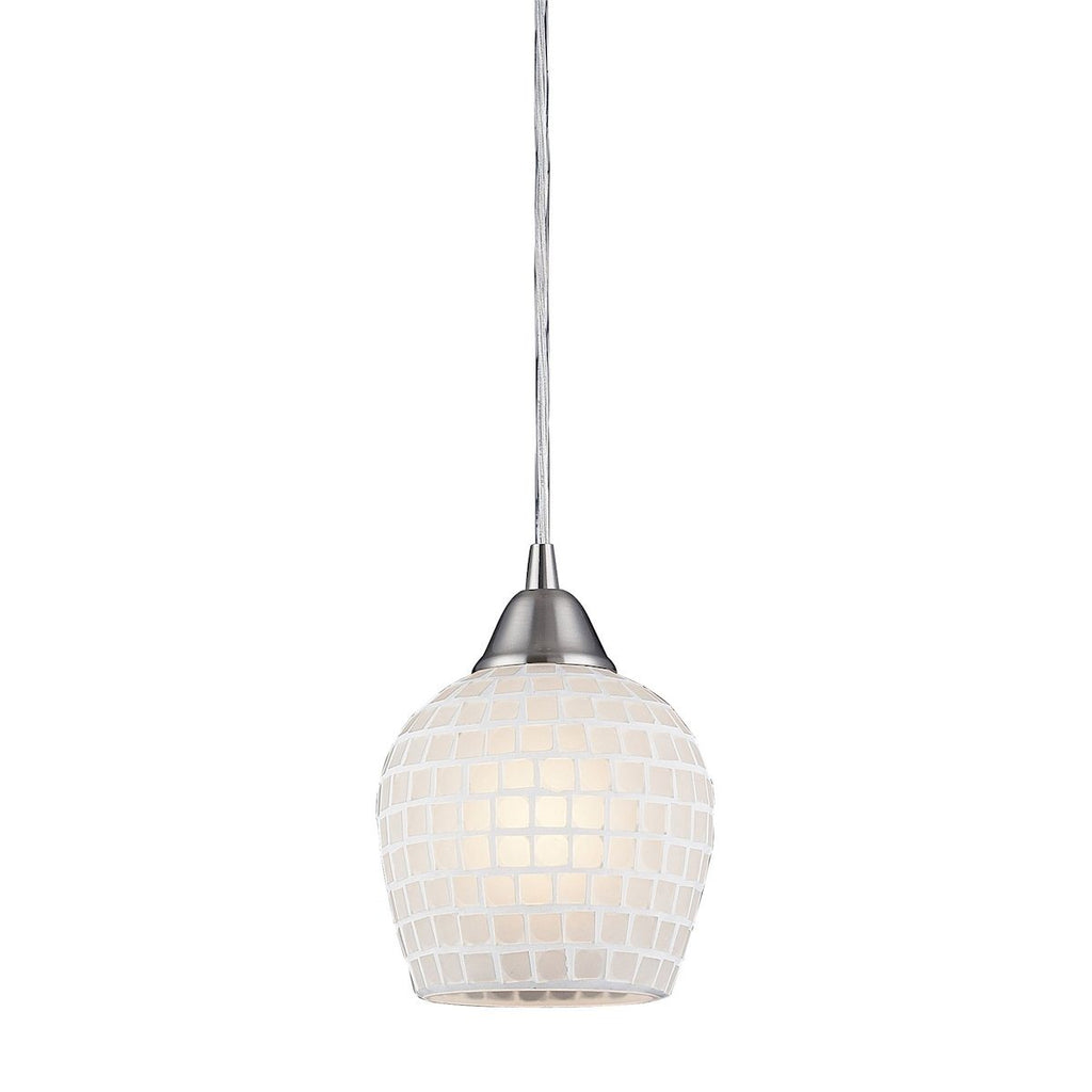 Fusion Pendant In Satin Nickel And White Glass Ceiling Elk Lighting 