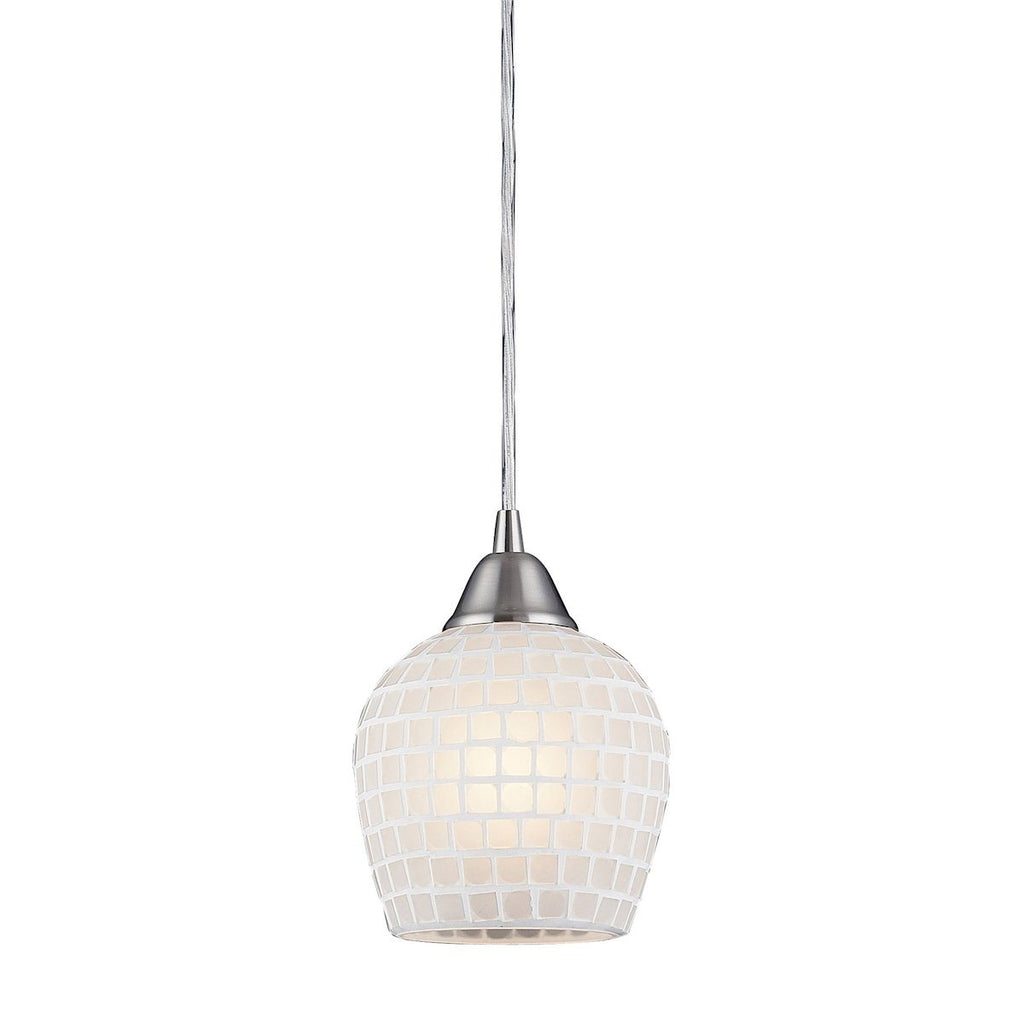 Fusion LED Pendant In Satin Nickel And White Glass Ceiling Elk Lighting 
