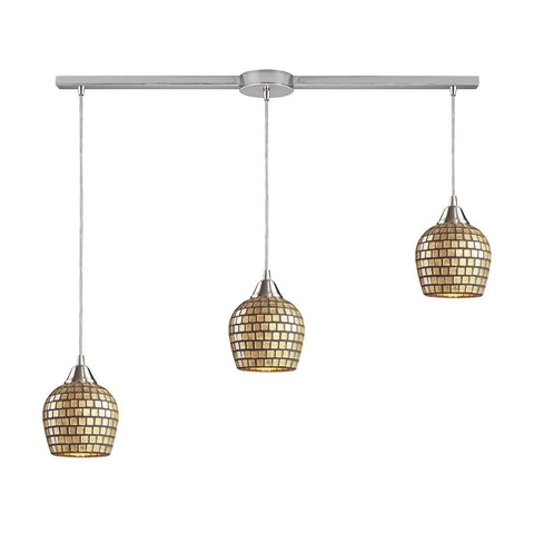 Fusion 3 Light Pendant In Satin Nickel And Gold Leaf Glass Ceiling Elk Lighting 