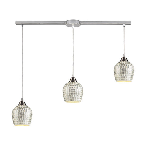 Fusion 3 Light Pendant In Satin Nickel And Silver Glass Ceiling Elk Lighting 