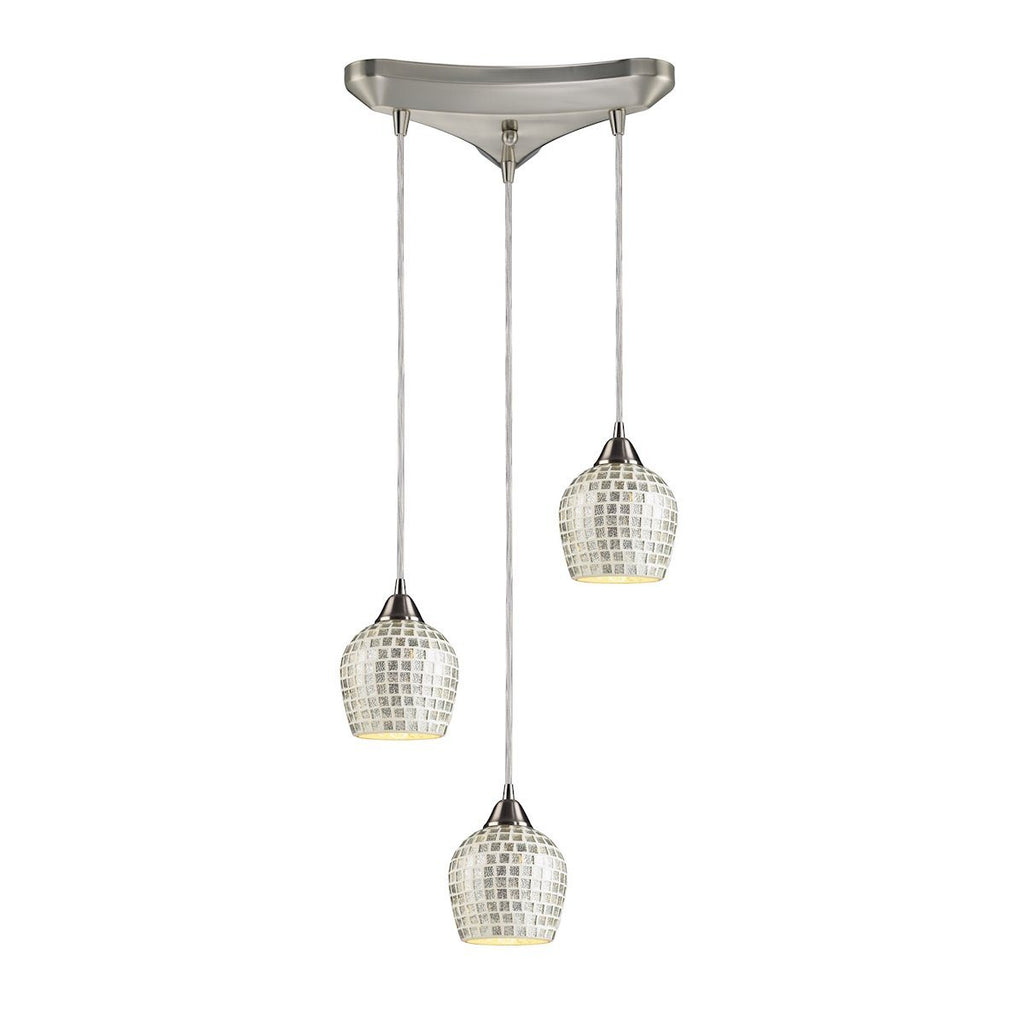 Fusion 3 Light Pendant In Satin Nickel And Silver Glass Ceiling Elk Lighting 