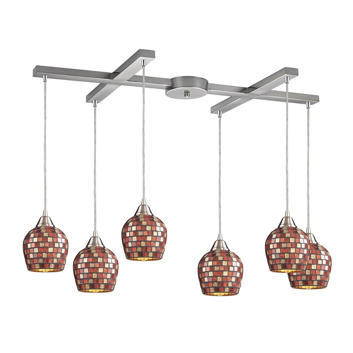 Fusion 6 Light Pendant In Satin Nickel And Multi Glass Ceiling Elk Lighting 