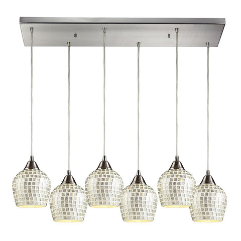 Fusion 6 Light Pendant In Satin Nickel And Silver Glass Ceiling Elk Lighting 