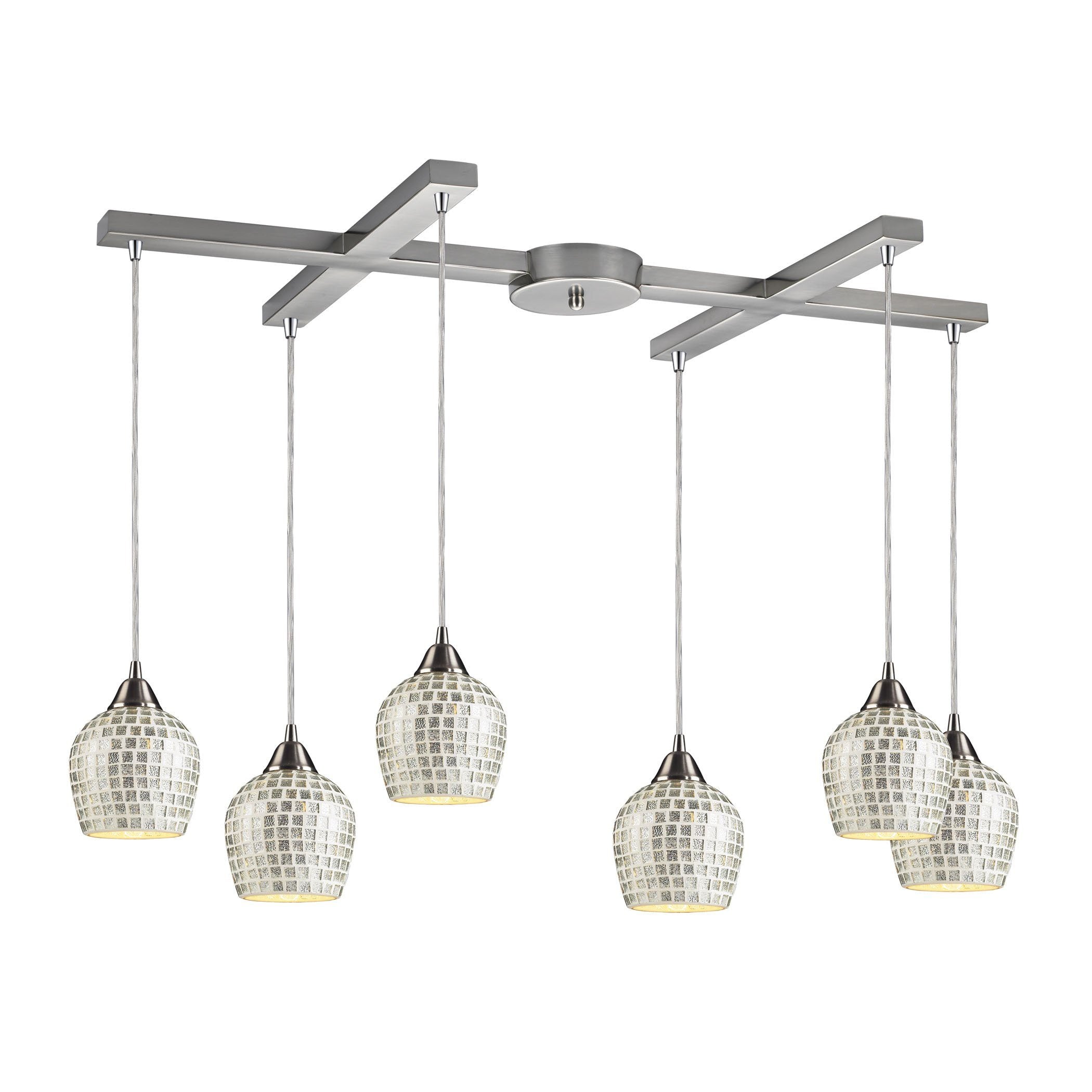 Fusion 6 Light Pendant In Satin Nickel And Silver Glass Ceiling Elk Lighting 