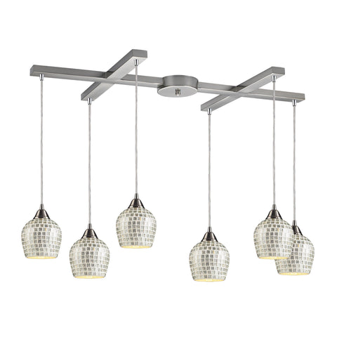 Fusion 6 Light Pendant In Satin Nickel And Silver Glass Ceiling Elk Lighting 