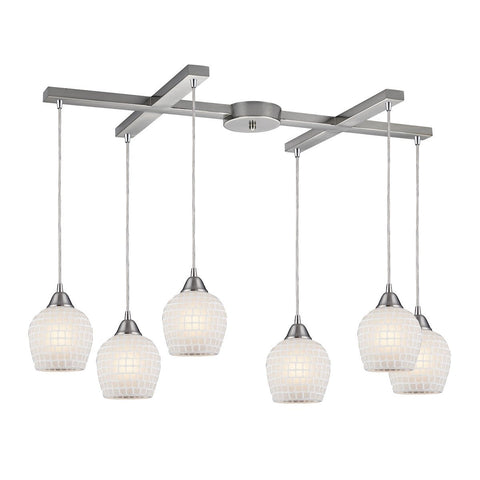 Fusion 6 Light Pendant In Satin Nickel And White Glass Ceiling Elk Lighting 