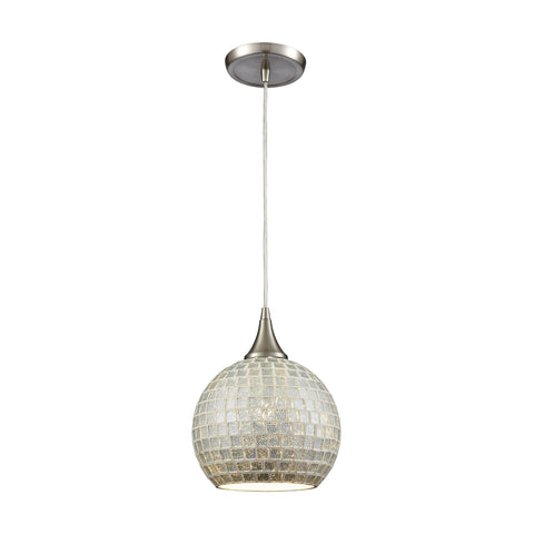 Fusion Satin Nickel 8"w Mini Pendant with Silver Mosaic Glass Shade Ceiling Elk Lighting Default Value 