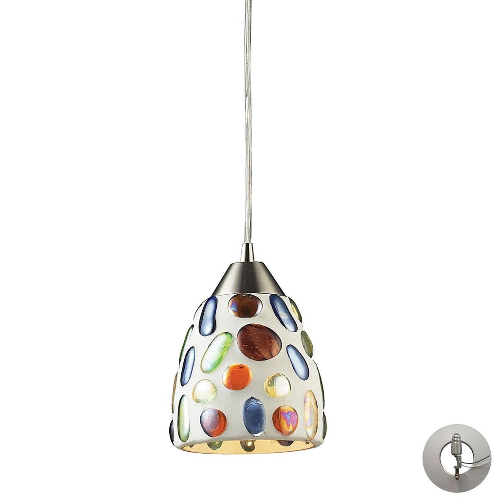 Gemstones Pendant In Satin Nickel And Sculpted Multicolor Glass - Includes Recessed Lighting Kit Ceiling Elk Lighting 